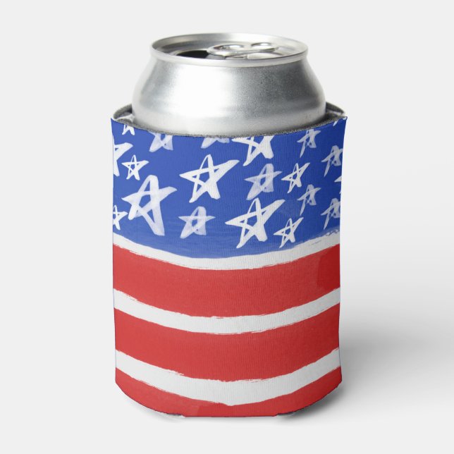 Rafraîchisseur Pour Canette Étoiles et rayures, Patriotique, 4 juillet (Can devant)