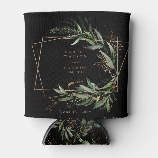 Rafraîchisseur Pour Canette Eucalyptus géométrique or Elégant Mariage noir (Devant)