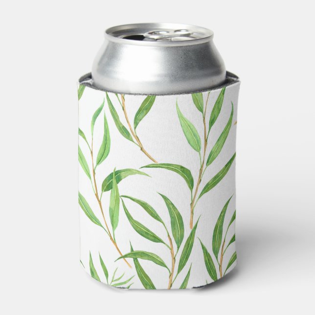 Rafraîchisseur Pour Canette Eucalyptus motif aquarelle sur blanc (Can devant)