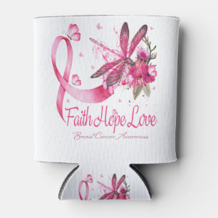 Rafraîchisseur Pour Canette Faith Hope Love Dragonfly Ribbon Cancer du sein