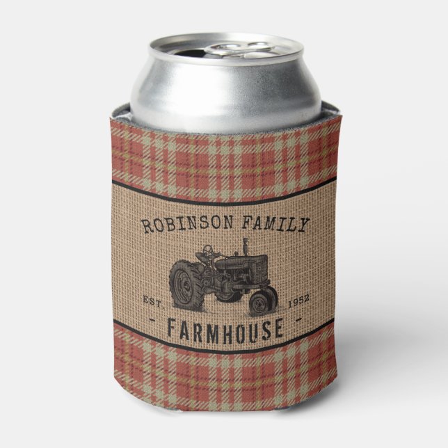 Rafraîchisseur Pour Canette Family Farmhouse Rustic Tractor Red Plaid (Can devant)