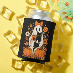 Rafraîchisseur Pour Canette Fantôme Groovy d'Halloween tenant une fleur de cha