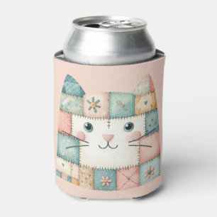 Rafraîchisseur Pour Canette Faux Patchwork Pastel Cottage Kitty Visage