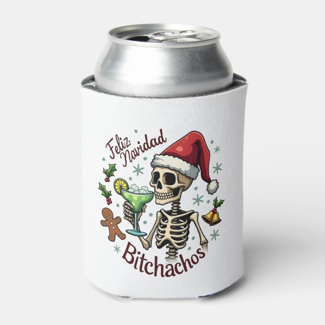 Rafraîchisseur Pour Canette Feliz Navidad Bitchachos Funny Skull Spanish Merry (Can devant)