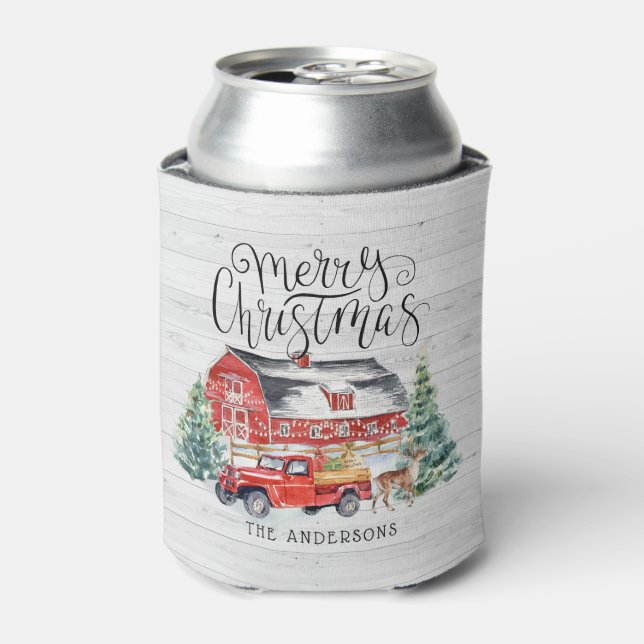 Rafraîchisseur Pour Canette Ferme de Noël | Camion rouge Vintage (Can devant)