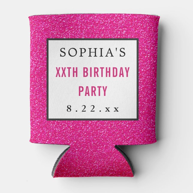 Rafraîchisseur Pour Canette Fête Anniversaire Parties scintillant rose Typogra (Devant)