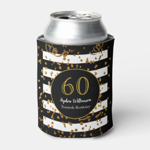 Rafraîchisseur Pour Canette Fête d'anniversaire 60 ans Paillettes noires blan