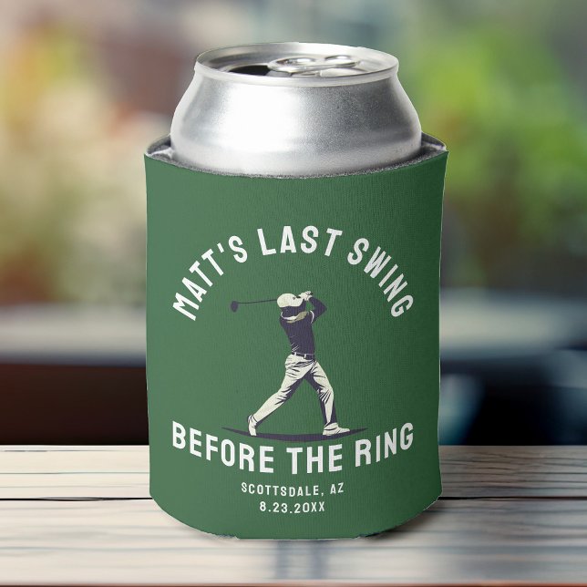Rafraîchisseur Pour Canette Fête De Bachelor Personnalisée Favoriser Golf Voya (Golf-themed can cooler designed for a bachelor party, featuring a fun golf graphic + vibrant colors)