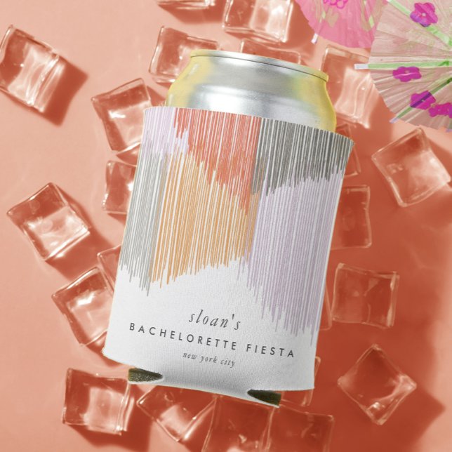 Rafraîchisseur Pour Canette Fête de Bachelortie Fringe rose moderne (Pink Modern Fringe fiesta can cooler.)