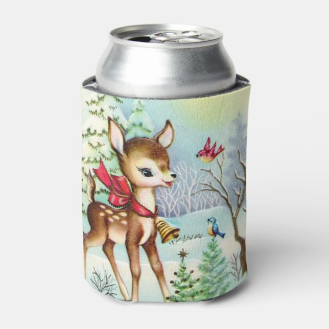 Rafraîchisseur Pour Canette fête vintage Noël cerf vacances (Can devant)