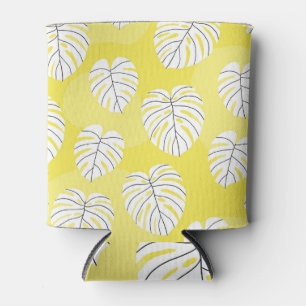 Rafraîchisseur Pour Canette Feuilles de Monstera, arrière - plan jaune vif.