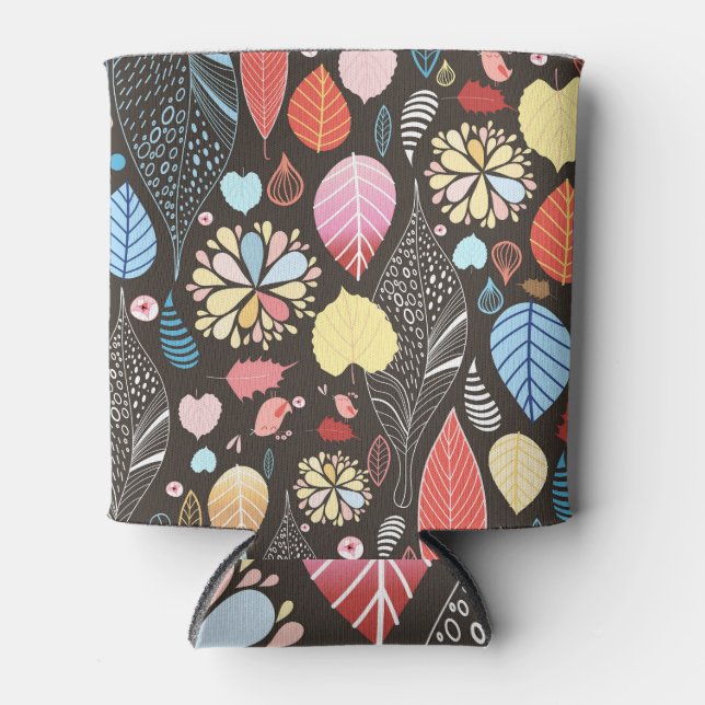 Rafraîchisseur Pour Canette Feuilles et oiseaux d'automne. (Devant)