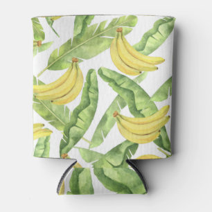 Rafraîchisseur Pour Canette Feuilles tropicaux, bananes, motif aquarelle.