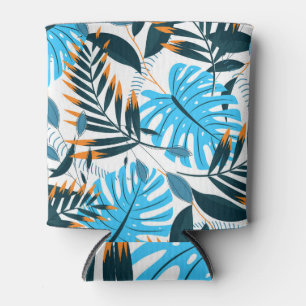 Rafraîchisseur Pour Canette Feuilles tropicaux Motif blanc brillant