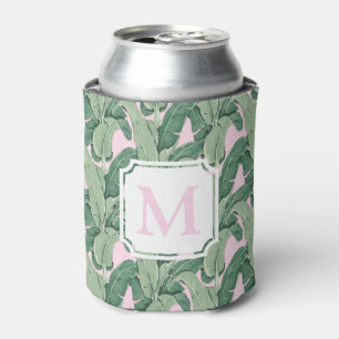 Rafraîchisseur Pour Canette Feuilles tropicaux roses et verts Monogramme Cab