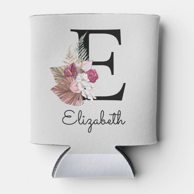 Rafraîchisseur Pour Canette Fille Boho rose moderne Floral E initial (Devant)