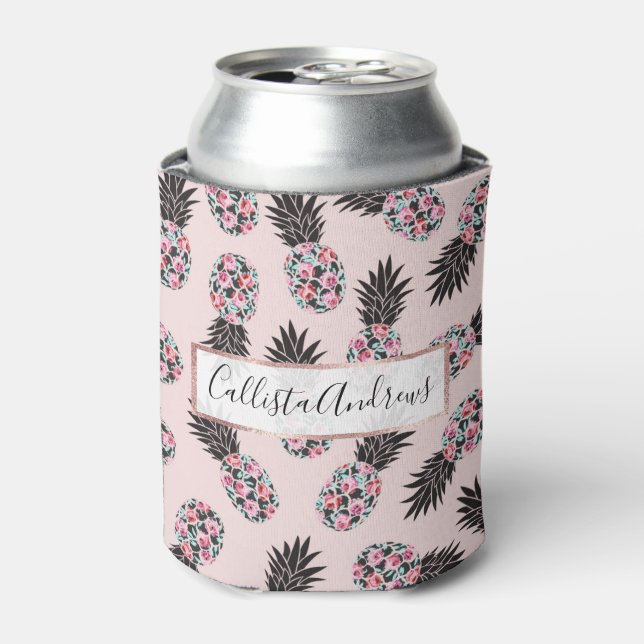 Rafraîchisseur Pour Canette Fille mignonne Floral rose Motif d'ananas noir (Can devant)