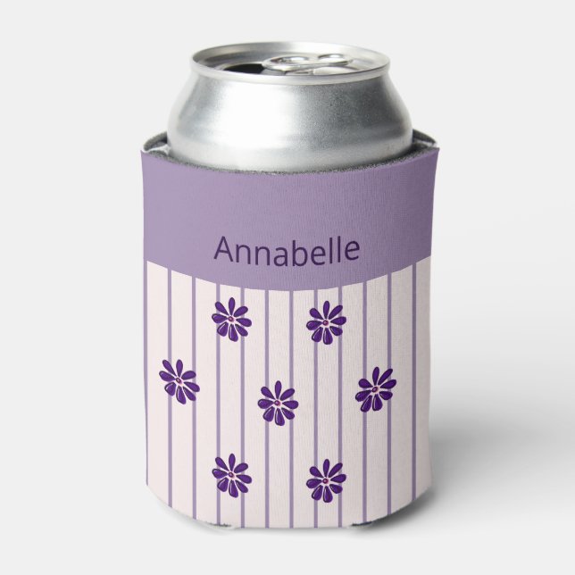 Rafraîchisseur Pour Canette Fille Nom Violet Stripes et Fleurs pourpres (Can devant)