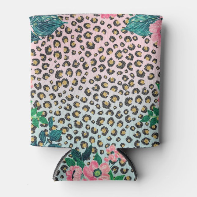 Rafraîchisseur Pour Canette Fille Pink Mint Ombre Floral Parties scintillant E (Devant)