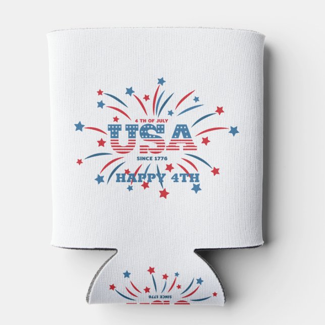 Rafraîchisseur Pour Canette Fireworks USA Patriotique Rouge Blanc Bleu (Dos)