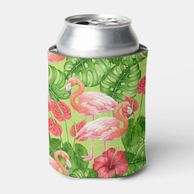 Rafraîchisseur Pour Canette Flamant rose et plantes tropicaux (Can devant)