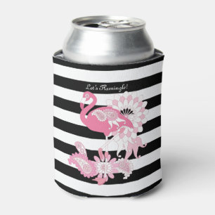 Rafraîchisseur Pour Canette Flamant Rose Fantaisiste Rayé Noir et Blanc