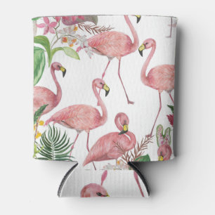 Rafraîchisseur Pour Canette Flamant rose Feuilles tropicaux Motif aquarelle