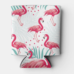 Rafraîchisseur Pour Canette Flamingo tropical et feuille, motif d'été.