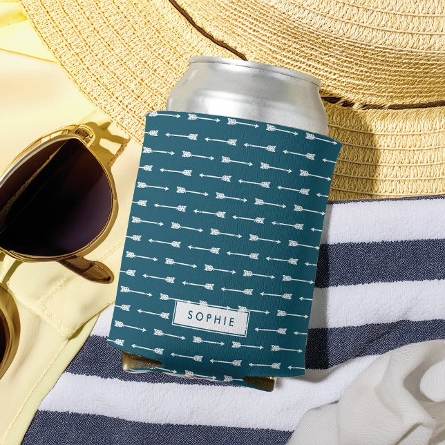 Rafraîchisseur Pour Canette Flèches turquoises et blanches Personnalisées (Créateur téléchargé)