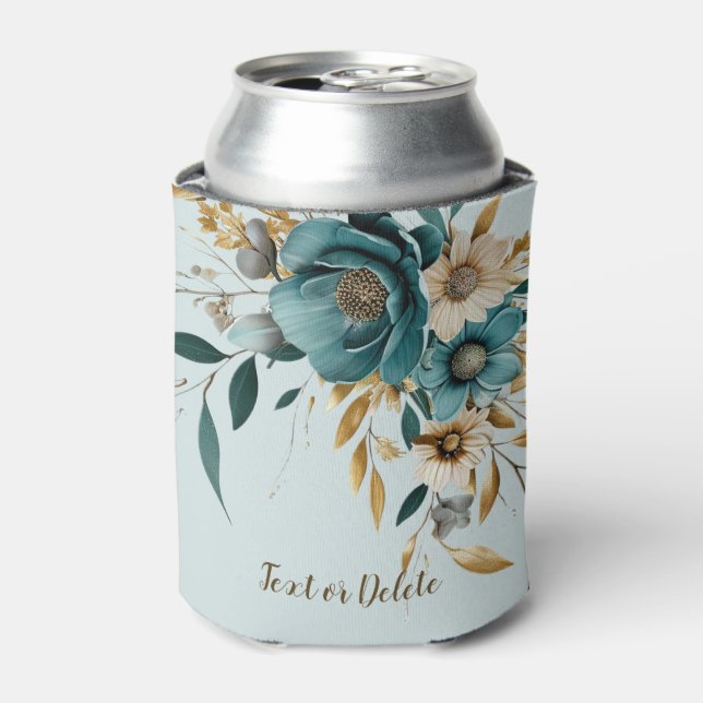 Rafraîchisseur Pour Canette Fleur blanche turquoise Feuille d'or élégant (Can devant)
