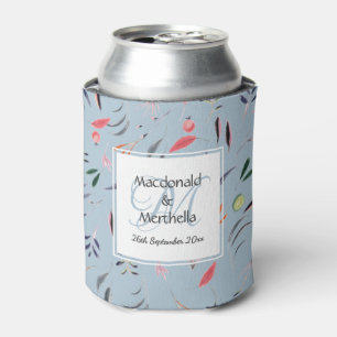 Rafraîchisseur Pour Canette Fleur BLEU FONCÉ Monogramme Cadeau de Mariage Mémo