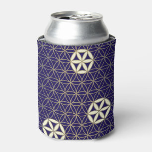 Rafraîchisseur Pour Canette Fleur de vie - motif sans soudure - beige bleu
