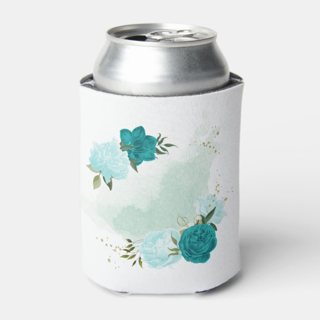 Rafraîchisseur Pour Canette fleurs bleu turquoise clair  (Can devant)
