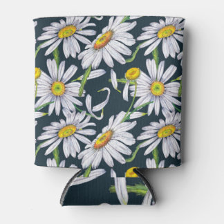 Rafraîchisseur Pour Canette Fleurs chamomiles : Aquarelle bleu foncé.