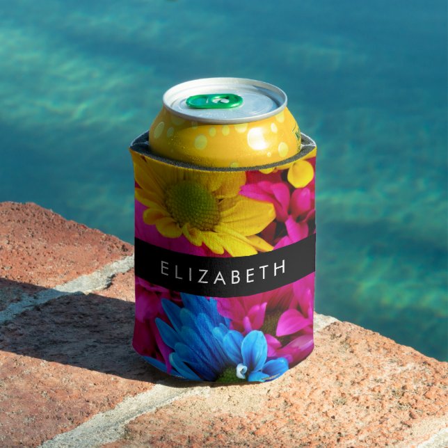 Rafraîchisseur Pour Canette Fleurs colorées, Faisées, Boho, Votre Nom (Piscine in situ)