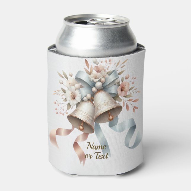 Rafraîchisseur Pour Canette Fleurs de mariage cloches Rubans bleu rose Beau (Can devant)