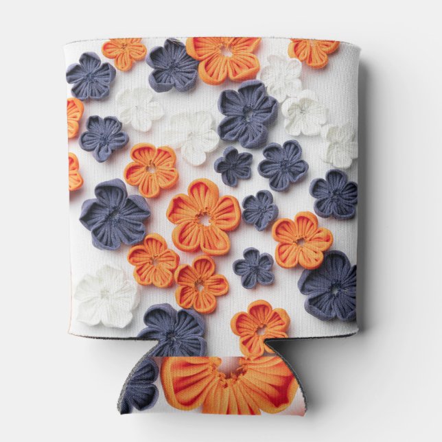 Rafraîchisseur Pour Canette Fleurs en tissu cousu à la main printemps orange b (Dos)