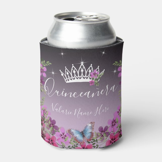Rafraîchisseur Pour Canette Fleurs et papillon princesse Quinceanera violet (Can devant)