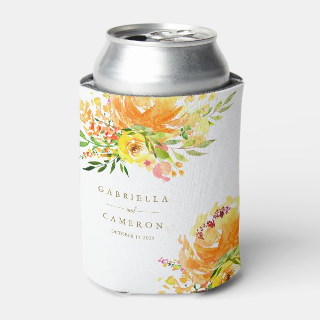 Rafraîchisseur Pour Canette Fleurs Jaunes Chic Mariage Aquarelle Personnalisé (Can devant)