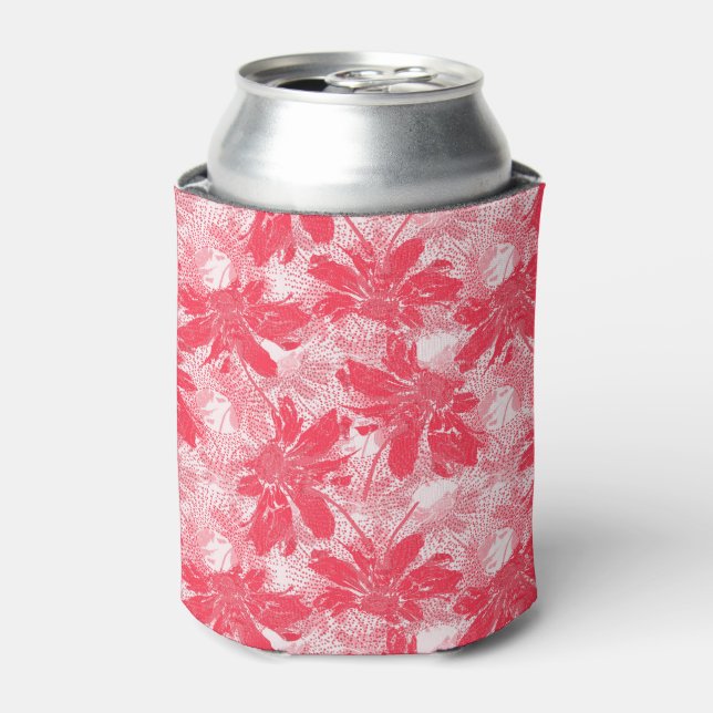 Rafraîchisseur Pour Canette Fleurs rouges sur blanc. (Can devant)