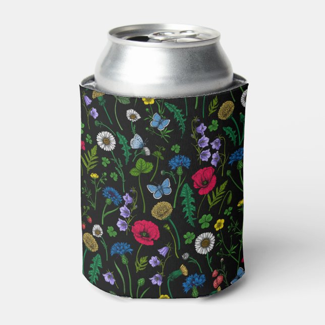 Rafraîchisseur Pour Canette Fleurs sauvages en noir (Can devant)