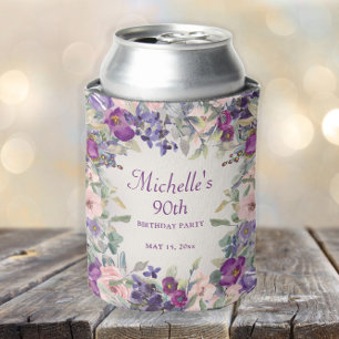 Rafraîchisseur Pour Canette Fleurs violettes rose poudré pour 90e anniversaire