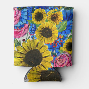 Rafraîchisseur Pour Canette Floral bleu jaune rose sans joint