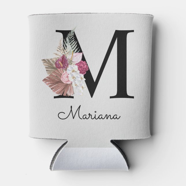 Rafraîchisseur Pour Canette Floral M rose Boho initial monogramme (Devant)