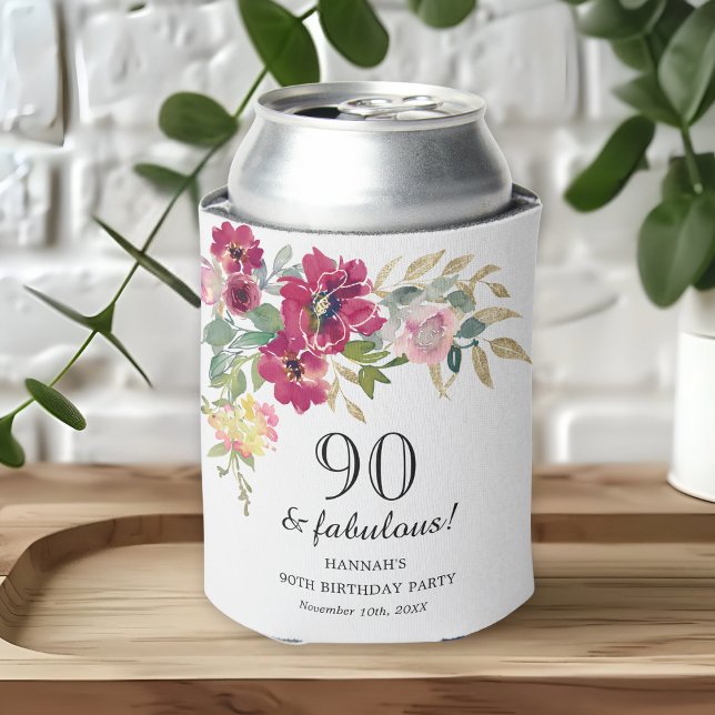 Rafraîchisseur Pour Canette Floral rose Bourgogne 90e anniversaire (Créateur téléchargé)