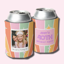 Forty Retro 40th Birthday Photo Can Cooler