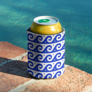 Rafraîchisseur Pour Canette Fret grec, Motif d'onde méditerranéen, Bleu