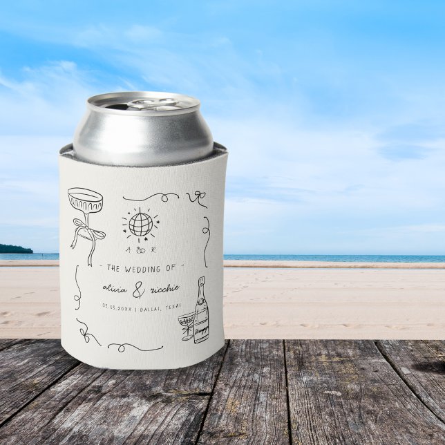 Rafraîchisseur Pour Canette Fun Français Whimsical Main Drawn Wedding Favor (Créateur téléchargé)