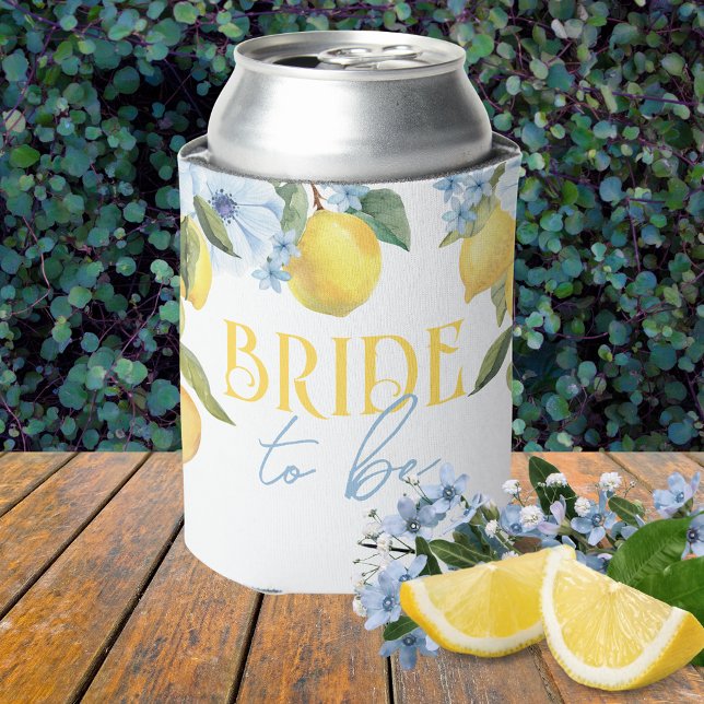 Rafraîchisseur Pour Canette Future Mariée, Main Squeeze Citron & Fleur (Bride to Be Can Cooler for Lemon Bridal Showers or Engagement Parties)