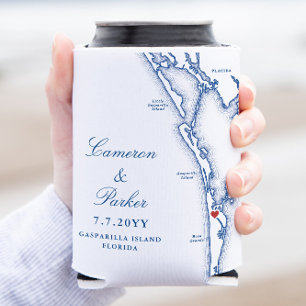 Rafraîchisseur Pour Canette Gasparilla Island FL Map Marine Blue Wedding Favor